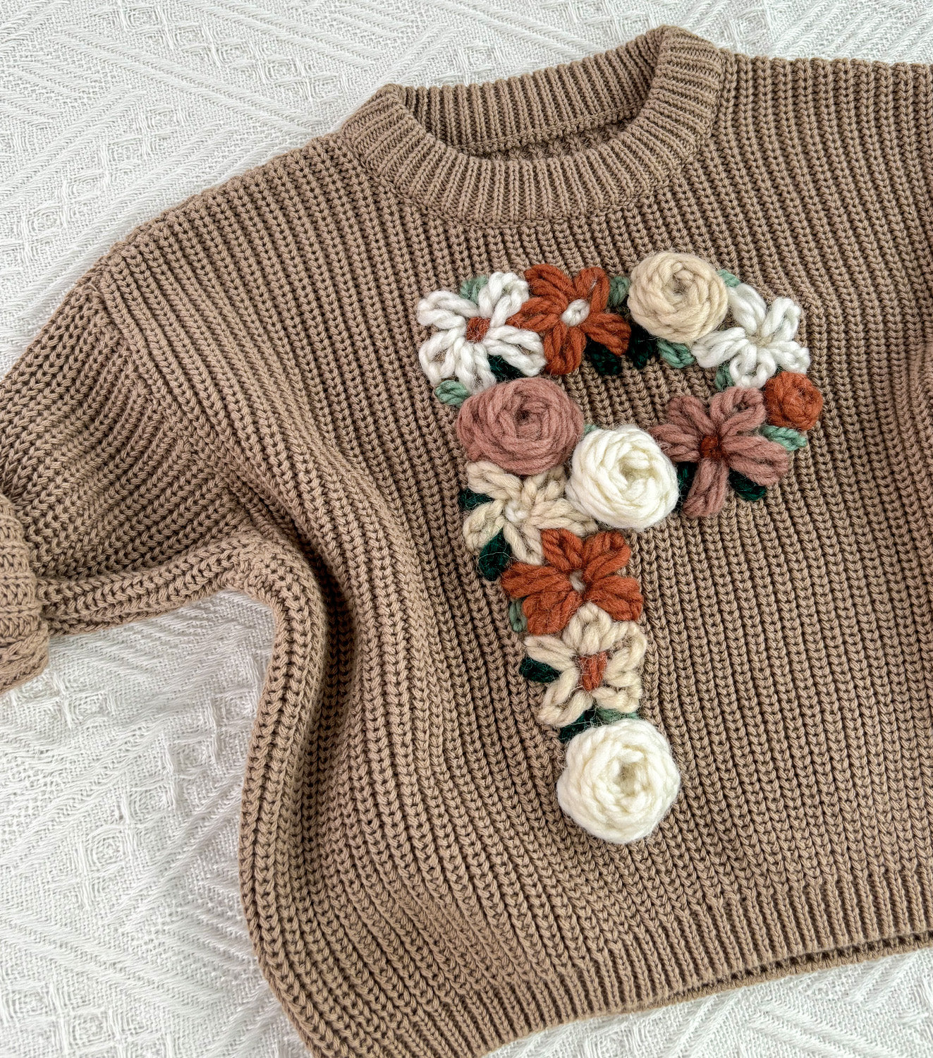 Hand embroidered kids letter sweater KnittyBaby