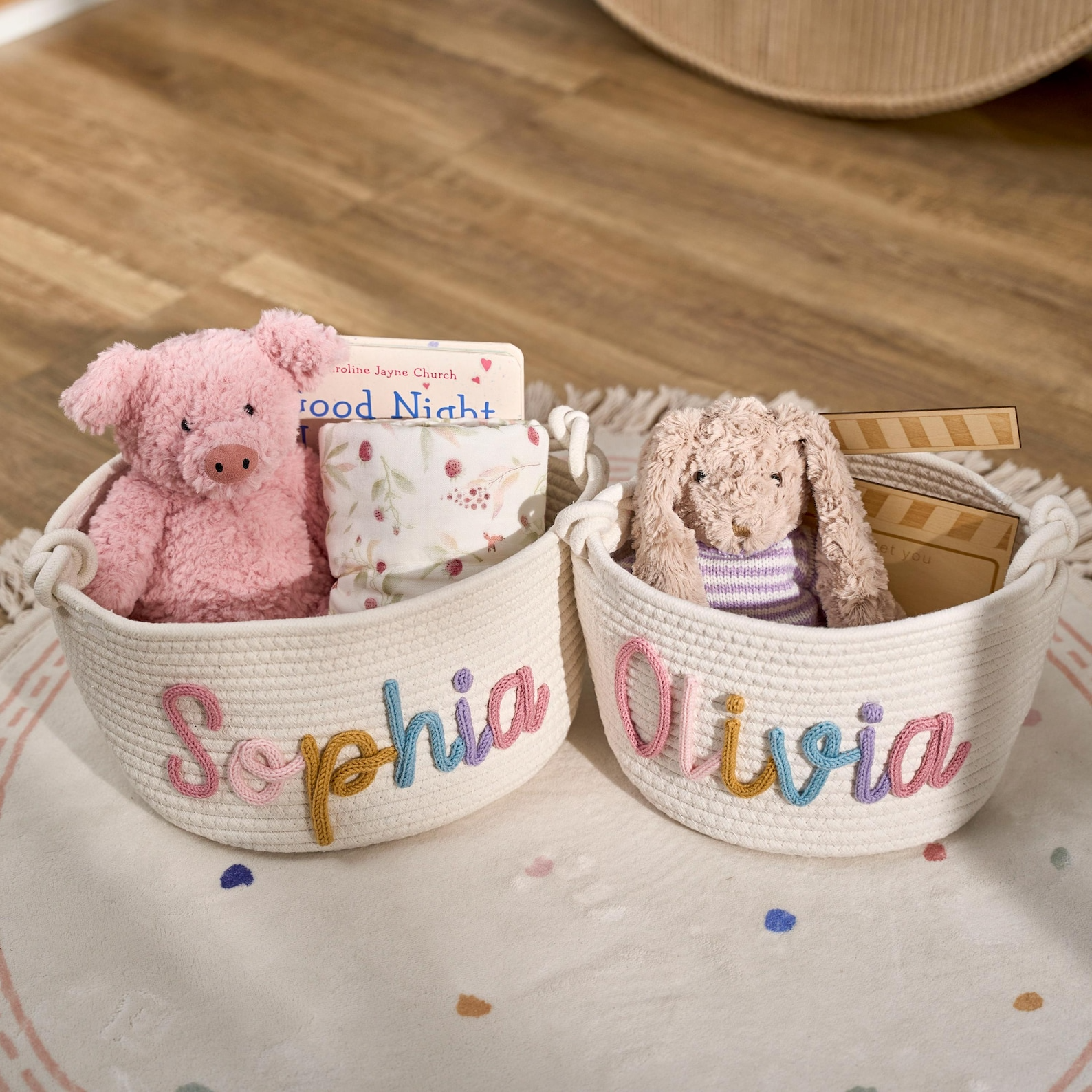 Personalized Baby Name Cotton Basket Gift - Main Image