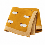 Knit Sheep Baby Blanket, 100% Cotton Nursery Blanket, Soft Newborn Swaddle Gift