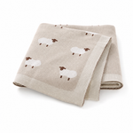 Knit Sheep Baby Blanket, 100% Cotton Nursery Blanket, Soft Newborn Swaddle Gift