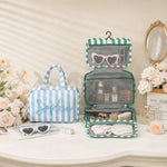 Personalized Striped Makeup Bag | Embroidered Bridesmaid Pouch | Hanging Travel Toiletry Organizer