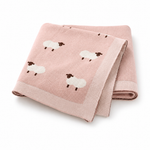 Knit Sheep Baby Blanket, 100% Cotton Nursery Blanket, Soft Newborn Swaddle Gift
