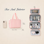 Personalized Striped Makeup Bag | Embroidered Bridesmaid Pouch | Hanging Travel Toiletry Organizer