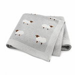 Knit Sheep Baby Blanket, 100% Cotton Nursery Blanket, Soft Newborn Swaddle Gift