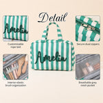 Personalized Striped Makeup Bag | Embroidered Bridesmaid Pouch | Hanging Travel Toiletry Organizer