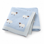 Knit Sheep Baby Blanket, 100% Cotton Nursery Blanket, Soft Newborn Swaddle Gift
