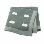 Knit Sheep Baby Blanket, 100% Cotton Nursery Blanket, Soft Newborn Swaddle Gift