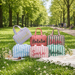 Personalized Striped Makeup Bag | Embroidered Bridesmaid Pouch | Hanging Travel Toiletry Organizer