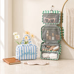 Personalized Striped Makeup Bag | Embroidered Bridesmaid Pouch | Hanging Travel Toiletry Organizer