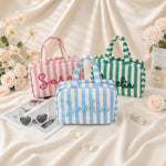 Personalized Striped Makeup Bag | Embroidered Bridesmaid Pouch | Hanging Travel Toiletry Organizer
