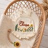 Hand Embroidered Floral Baby Girl Romper Dress – Custom Name Knit Outfit, Newborn Gift