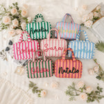 Personalized Striped Makeup Bag | Embroidered Bridesmaid Pouch | Hanging Travel Toiletry Organizer