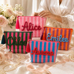 Personalized Makeup Bag | Custom Chenille Name Cosmetic Pouch | Bridesmaid Gift & Travel Toiletry Bag