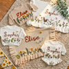 Personalized Baby Romper with Frill – Hand Knit Custom Name Outfit, Newborn Announcement Outfit