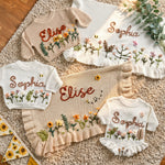Personalized Baby Romper with Frill – Hand Knit Custom Name Outfit, Newborn Announcement Outfit
