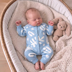 Baby Blue Abstract Print Knit Romper for Baby Boys – Long Sleeve Button-Up Fall & Winter Baby Outfit
