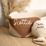 Hand Embroidered Baby Name Blanket – Handmade Knit Personalized Blanket, Luxury Newborn Keepsake Gift