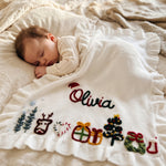 Hand Embroidered Christmas Name Blanket – Baby's First Christmas Keepsake