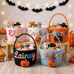 Personalized Halloween Rope Basket | Hand-Knit Name Trick-or-Treat Bucket