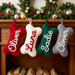 Personalized Cable Knit Bone-Shaped Pet Christmas Stocking
