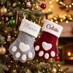 Personalized Paw Christmas Stocking – Embroidered Name