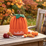 Personalized Pumpkin Baby Beanie | Embroidered Name Fall Knit Hat