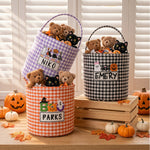 Personalized Halloween Trick or Treat Basket - Embroidered Gingham Candy Bucket