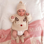 Hand Embroidered Reindeer Name Sweater – Personalized Christmas Keepsake
