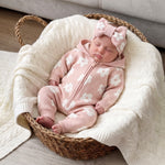 Floral Print Hooded Knit Romper for Baby – Zip-Up Long Sleeve Fall & Winter Baby Outfit