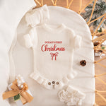 Personalized Baby Christmas Romper – Chunky Knit Frill Outfit, Holiday Newborn Gift