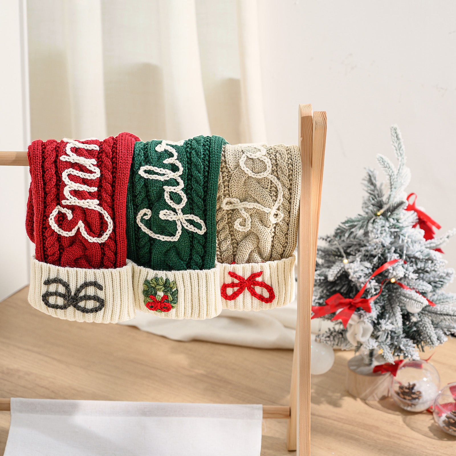 Custom Name Knitted Stockings, Large 18” Embroidered Customized Stocking