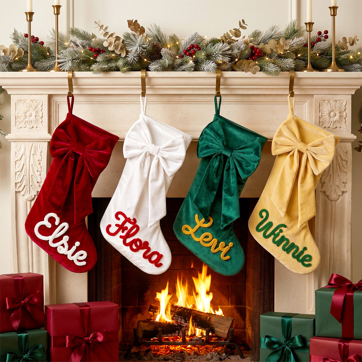Personalized Velvet Bow Christmas Stocking – Embroidered Name