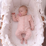 Soft Pink Ruffle Knit Baby Romper – Long Sleeve Button-Up Newborn & Infant Outfit