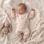 Floral Knit Baby Outfit Set – Scalloped Sweater & Pants