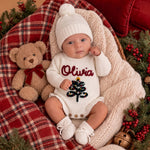 Hand Embroidered Christmas Name Romper – Baby's First Christmas