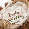 Hand Embroidered Floral Baby Sweater – Custom Name Knit Pullover, Newborn & Infant Gift