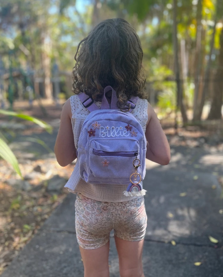 Little Girl Backpacks Personalized – Hand Embroidered Mini Bag (Purple, 0–18m) by Knitty Baby