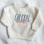 Custom Edmonton Hockey Baby Sweater, Toddler Romper Sports Outfit, Child Hockey Sweater, Football Baseball Soccer Golf Sports Team Baby Gift