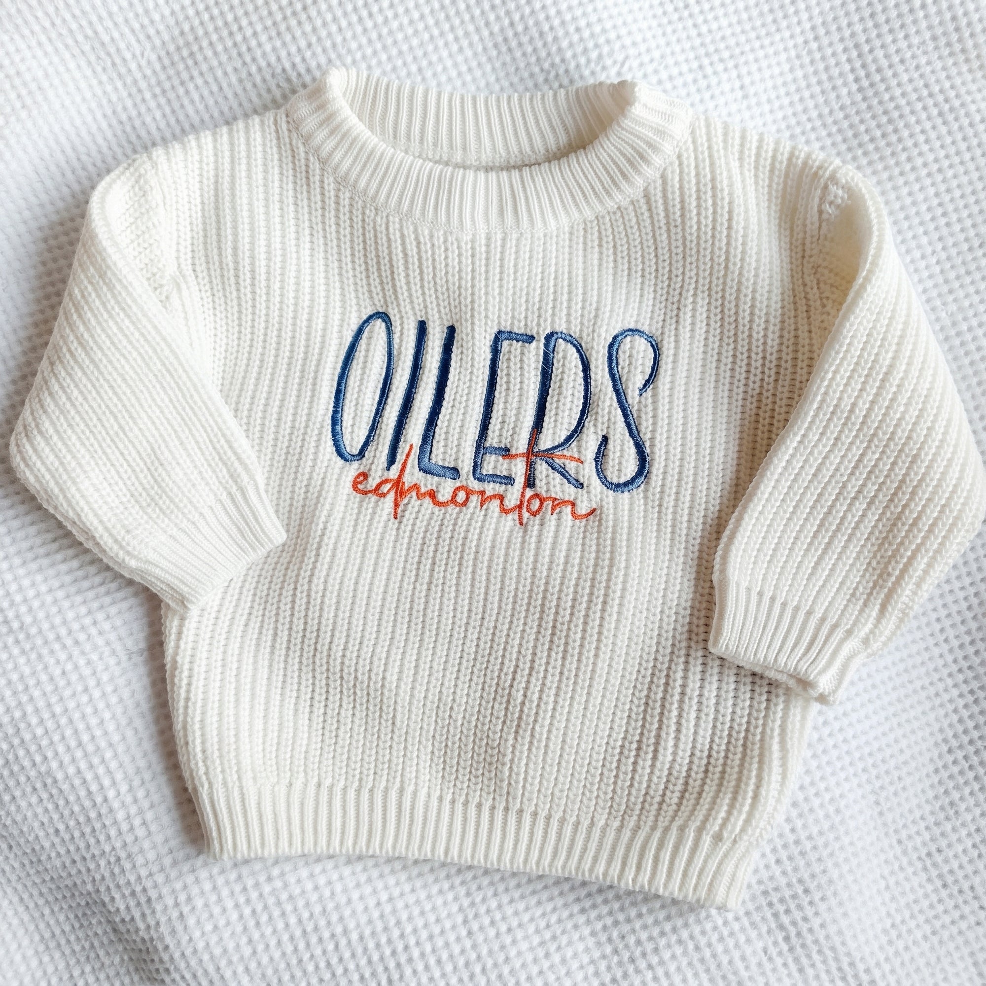 Custom Edmonton Hockey Baby Sweater, Toddler Romper Sports Outfit, Child Hockey Sweater, Football Baseball Soccer Golf Sports Team Baby Gift