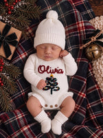 Hand Embroidered Christmas Name Romper – Baby's First Christmas