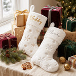 Personalized Gold & Silver Snowflake Christmas Stocking – Embroidered Name
