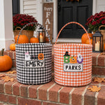 Personalized Halloween Trick or Treat Basket - Embroidered Gingham Candy Bucket