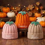 Personalized Pumpkin Baby Beanie | Embroidered Name Fall Knit Hat