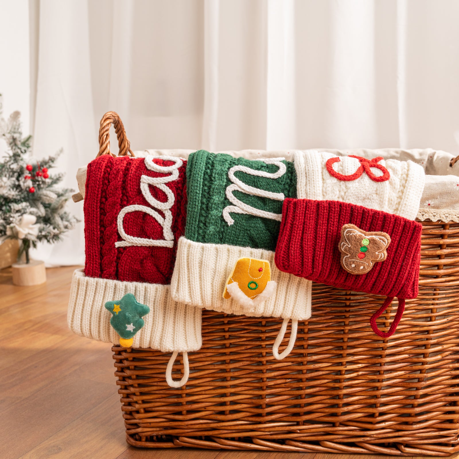 Custom Name Knitted Stockings, Large 18” Embroidered Customized Stocking -B