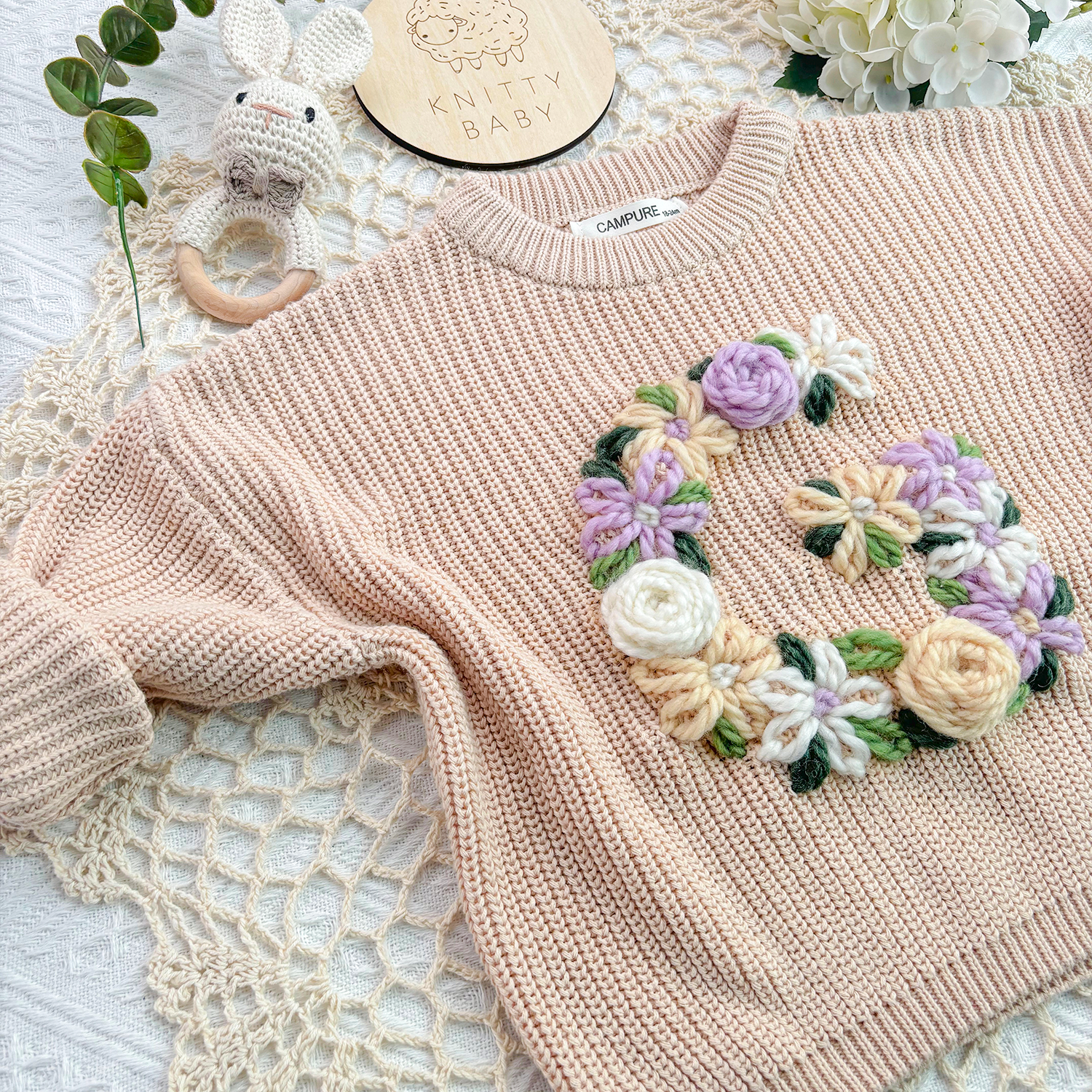 Hand embroidered kids letter sweater - Main Image