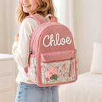 Personalized Corduroy Toddler Backpack – Hand-Embroidered Name, Floral Pocket | Back to School