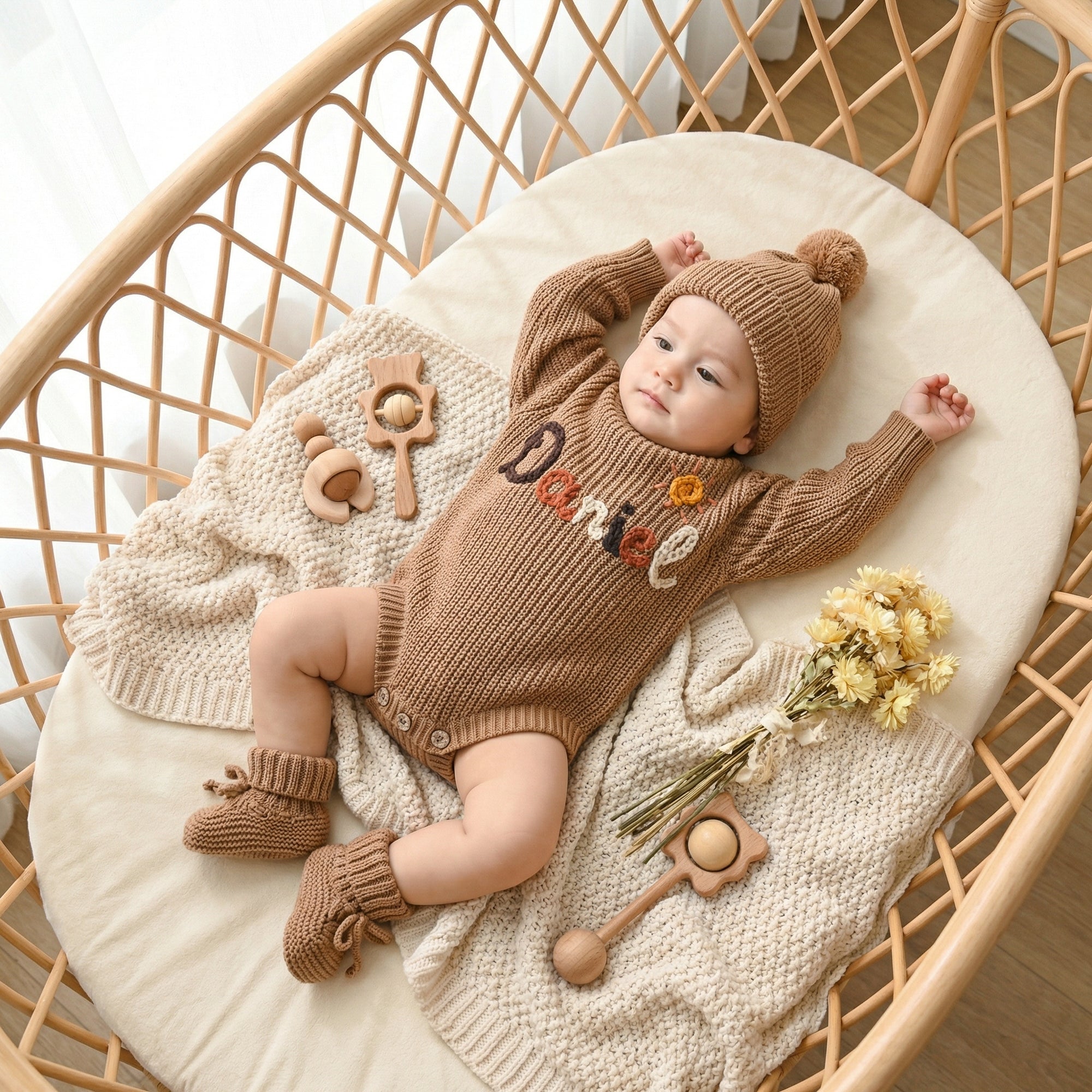 Personalized Baby Romper – Custom Name Knit Outfit, Soft Newborn Everyday Outfit