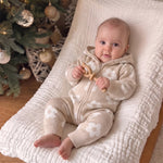 Floral Print Hooded Knit Romper for Baby – Zip-Up Long Sleeve Fall & Winter Baby Outfit