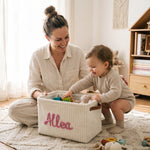 Personalized Diaper Caddy Organizer | Corduroy Baby Basket with 3D Yarn Name | Baby Shower Gift