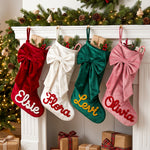 Personalized Velvet Bow Christmas Stocking – Embroidered Name
